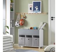 SoBuy KMB61-HG Étagère pour enfants avec 3 boîtes en tissu Bibliothèque de chambre d'enfant Étagère à roulettes Étagère de rangement pour enfants Organisateur de jouets Gris clair LHT environ : 80x63x