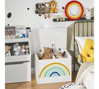 Sobuy Kmb70-W Coffre À Jouets Pour Enfants, Boîte À Jouets, Coffre De Rangement Avec Couvercle Rabattable, Motif Arc-En-Ciel, 62x44x40 Cm, Blanc Multicolore