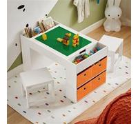 SoBuy Table Enfant avec 2 Chaises et 8 Bacs de Rangement, Table Double Face pour Jeux, Dessin et Bloc de Construction 87x50x50 cm