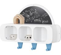 SoBuy KMB86-W Portemanteau pour enfants avec tableau Étagère pour enfants Bibliothèque Étagère murale Étagère suspendue Portemanteau mural Barre de penderie Enfants LHT env. 70x53x20cm