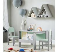 SoBuy KMB88-HG Ensemble Table Enfant avec 2 Chaises Enfants, Bureau Enfant avec 2 étagères Vert