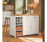 SoBuy KNL05-W Îlot de cuisine avec 2 paniers en rotin Armoire de cuisine Commode Armoire Sideboard Table de bar Buffet Blanc