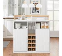 Îlot Cuisine SoBuy Meuble Rangement avec Porte Bouteilles 8 Cases 2 Portes Range Verres Buffet Bar Cuisine Salon Blanc 105x60x105cm