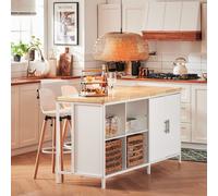 SoBuy KNL09-WN Îlot de cuisine indépendant Armoire de cuisine Highborad Commode Armoire Sideboard Table de bar Buffet Blanc-Nature LHT env. 170x89x60cm