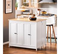 SoBuy KNL10-WN Sideboard îlot de cuisine avec plan de travail extensible et quatre portes Armoire de cuisine Highborad Commode Armoire blanche LHT env. 102x92x72cm