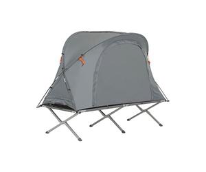 SoBuy Lit de Camp Pliant, Tente de Camping Pliable en Aluminium, Voyage Camping avec Toit, Sac de Couchage, Matelas Gonflable et Sac de Transport, Charge Max 150kg, 194x100x147cm, OGS60-HG