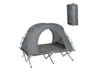 SoBuy Lit de Camp Surélevé Pliant 2 Personnes, Tente de Camping en Alu, Voyage Camping avec Toit, Sac de Couchage, Matelas Gonflable, Sac de Transport, Charge Max 300kg, 194x145x157cm, OGS60-L-HG