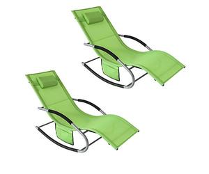SoBuy Lot de 2 Chaises Longues avec Coussin 150x63x87cm Capacité 150kg | Lot de 2 Bains de Soleil avec Poche Latérale Pratique, Structure Métallique Robuste, Revêtement Respirant, Vert, OGS28-GRx2