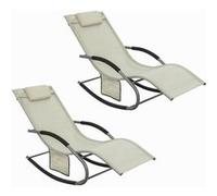 Lot de 2 Chaises Longues Pliables de Jardin, Transat Ergonomique Beige