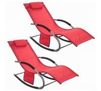 SoBuy Lot de 2 Chaises Longues Pliables pour Jardin, Transat Confortable Rouge