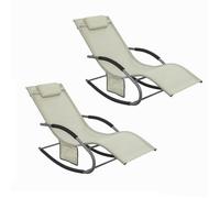 SoBuy Lot de 2 Chaises Longues Transat Jardin Pliables Aluminium - Bain de Soleil Relax Bascule, Extérieur Beige, OGS28-MIx2
