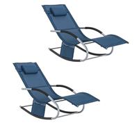 SoBuy Lot de 2 Chaises Longues Transat Pliable Jardin Fer - Bain de Soleil Ergonomique à Bascule Relax-Fauteuil Extérieur Confortable Plage pour Terrasse Balcon Camping, Bleu Marine, OGS28-NBx2