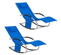 SoBuy Lot de 2 Chaises Longues Transat Pliable Jardin Fer - Bain de Soleil Ergonomique à Bascule Relax - Fauteuil Extérieur Confortable Plage pour Terrasse Balcon Camping, Bleu Royal, OGS28-KBx2