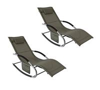 SoBuy OGS28-BRx2 Lot de 2 Bain de Soleil Chaise Longue Fauteuil à Bascule avec Appui-tête Marron