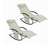 SoBuy Lot de 2 Chaises Longues Transat Pliable Jardin Fer - Bain de Soleil Ergonomique à Bascule Relax - Fauteuil Extérieur Confortable Plage pour Terrasse Balcon Camping, Beige, OGS28-MIx2