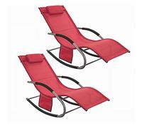 SoBuy Lot de 2 Chaises Longues Transat Pliable Jardin Fer - Bain de Soleil Ergonomique à Bascule Relax - Fauteuil Extérieur Confortable Plage pour Terrasse Balcon Camping, Rouge, OGS28-Rx2