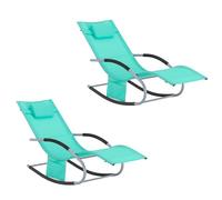 SoBuy Lot de 2 Chaises Longues Transat Pliable Jardin Fer - Bain de Soleil Ergonomique à Bascule Relax - Fauteuil Extérieur Confortable Plage pour Terrasse Balcon Camping, Turquoise, OGS28-TBx2