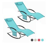 SoBuy Lot de 2 Chaises Longues Transat Pliable Jardin Fer - Bain de Soleil Ergonomique à Bascule Relax - Fauteuil Extérieur Confortable Plage pour Terrasse Balcon Camping, Bleu, OGS28-HBx2