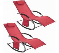 SoBuy Lot de 2 Chaises Longues Transat Pliables Jardin Aluminium - Bain de Soleil Ergonomique Rouge, OGS28-Rx2