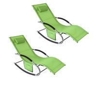 SoBuy OGS28-GRx2 Lot de 2 Chaises Longues Transat de Jardin Bascule avec Appui-Tête Réglable, Pochette de Rangement et Repose-Pieds, Confort Ergonomique, pour Extérieur, Balcon, Plage Vert G