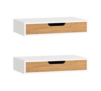 SoBuy Lot de 2 Étagère Murale avec Tiroir - Étagère Flottante Moderne pour Entrée, Salon, Cuisine & Chambre - Blanc & Nature 40x24x8cm FRG92-WNx2