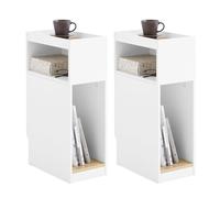 SoBuy Lot de 2 Table d'appoint étroite avec tiroir, Table de Chevet Gain de Place pour Petit Espace, Table de canapé avec Rangement, 20×35×60 cm, Blanc FBT171-WNx2