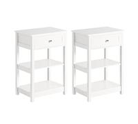 SoBuy Lot de 2 Table de Chevet avec 1 Tiroir & 2 Étagères, Table d'appoint Moderne, Blanche, L45 x P30 x H68cm, FBT46-Wx2