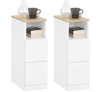 SoBuy Lot de 2 Table de Chevet étroite 20 cm, Table de Nuit & Table d'appoint avec 2 tiroirs, Blanc, L20xP35xH60 cm