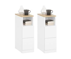 SoBuy Lot de 2 Table de Chevet étroite 20 cm, Table de Nuit & Table d'appoint avec 2 tiroirs, Meuble Gain de Place pour Chambre et niches, Blanc, L20xP35xH60 cm, FBT149-WNx2