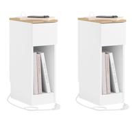 SoBuy Lot de 2 Table de Chevet Étroite avec Charge, Table d'Appoint Fine avec Prise, Port USB et Port Type-C, Blanc 20 x 35 x 60 cm