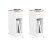 SoBuy Lot de 2 Table de Chevet Étroite avec Station de Charge, Table d'Appoint Fine avec Prise Standard, Port USB et Port Type-C pour Chambre à Coucher et Salon, Blanc 20 x 35 x 60 cm FBT111-E-WNx2