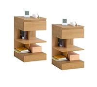 SoBuy Lot de 2 Table de Chevet - Table de Nuit avec 1 tiroir et 2 étagères, Table d'appoint pour Chambre à Coucher - Meuble de Rangement Moderne L39 x P39 x H65 cm Naturel FBT49-Nx2