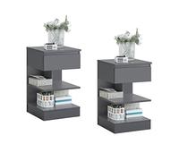 SoBuy Lot de 2 Table de Chevet - Table de Nuit avec 1 tiroir et 2 étagères, Table d'appoint pour Chambre à Coucher - Meuble de Rangement Moderne L39 x P39 x H65 cm Gris FBT49-HGx2