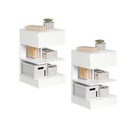 SoBuy Lot de 2 Table de Chevet - Table de Nuit avec 1 tiroir et 2 étagères, Table d'appoint pour Chambre à Coucher - Meuble de Rangement Moderne L39 x P39 x H65 cm Blanc FBT49-Wx2