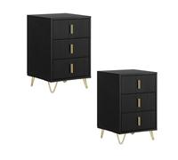 SoBuy Lot de 2 Table de Chevet - Table de Nuit avec 3 tiroirs, Table d'appoint pour Chambre à Coucher - Meuble de Rangement Moderne, Noir L40 x P40 x H63 cm FBT115-L-SCHx2