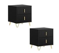 SoBuy Lot de 2 Tables de Chevet avec 2 tiroirs 40x40x47 cm | Pieds en métal doré, table de nuit moderne pour étudiants et familles, Noir FBT115-SCHx2