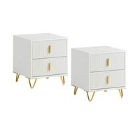 SoBuy Lot de 2 Tables de Chevet avec 2 Tiroirs Meuble de Rangement Moderne pour Chambre Salon Blanc 40x40x47cm