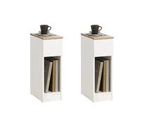 SoBuy Table de Chevet FBT111-WNx2 Étroite Lot de 2 avec tiroir et étagère Blanc 20x35x60 cm