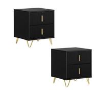 SoBuy Lot de 2 Tables de Chevet Modernes avec 2 Tiroirs - Tables de Nuit Noires en MDF, Meubles d’Appoint Chambre 40x40x47 cm