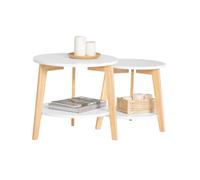 SoBuy Lot de 2 Tables Gigognes Rondes Blanches Tables Basses et d’Appoint Gain de Place pour Salon Ø50 et Ø40 cm