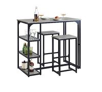 SoBuy Lot Table et 2 Tabourets de Bar Ensemble Table de Bar + Chaises de Bar Table de Bistrot Table Mange-Debout Jeu de Bar Table Haute Chaise pour Balcon, Cuisine et Salle à Manger Gris, OGT43-HG