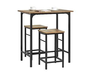 SoBuy Lot Table et 2 Tabourets Ensemble Table de Bar Bistrot + 2 Chaises de Bar avec Repose-Pieds Table Haute Cuisine OGT10-PF Bois Foncé 80x50x87cm