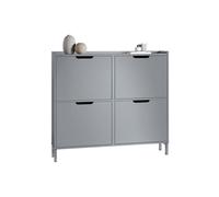 SoBuy Meuble à Chaussures 4 Abattants Fin et Compact - Rangement d’Entrée Design pour 12-20 Paires - Gris, 100x19x91cm, FSR100-HG