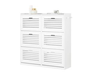 SoBuy Meuble à Chaussures à 6 Abattants, Meuble de Rangement à Chaussures, Armoire à Chaussures Coffre de Rangement avec 2 Crochets, Grande Capacité pour Entree, Couloir, 115x30x112 cm, FSR145-W