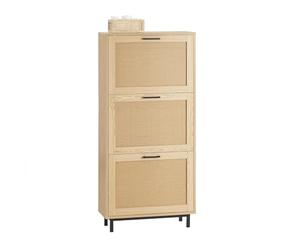 SoBuy Meuble à Chaussures, Armoire à Chaussures, Commode à Chaussures avec 3 Abattants, Meuble de Rangement à Chaussures, Effet Cannage Rotin, 60 x 24 x 127 cm, FSR155-N