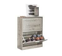 SoBuy Meuble à Chaussures Armoire à Chaussures Commode à Chaussures Meuble d'entrée, Meuble de Rangement à Chaussures avec 2 Abattants pour Entrée Couloir - 60x23x79 cm, Gris, Effet Bois, FSR137-HG