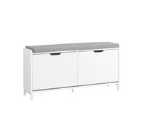 SoBuy Meuble à Chaussures Banc à Chaussures - Rangement Chaussures avec 4 Compartiments - Coussin Confortable - Capacité de Charge 250 kg - Banc d'Entrée en Bois Blanc 105 x 24 x 52 cm - FSR151-L-W