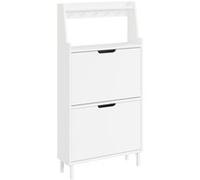 SoBuy | Meuble à chaussures blanc avec 2 portes | Rangement d'entrée avec 5 crochets et tablette | Étagère de rangement en MDF pour l'entrée | 60×19×119 cm | Capacité de charge 30 kg | FSR221-W Blanc