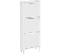 SoBuy | Meuble à chaussures blanc avec plateau intégré | Rangement à chaussures pliable 3 portes | Étagère à chaussures en MDF pour entrée | 50×19×131 cm | Capacité de charge 25 kg | FSR151-H-E-W Blan