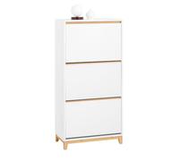 SoBuy Meuble à Chaussures Entrée - Armoire à Chaussures 3 Abattants - Rangement Chaussures Moderne à Compartiments Amovibles - pour Entrée ou Couloir - Blanc & Bois 60x34x122cm - FSR192-WN
